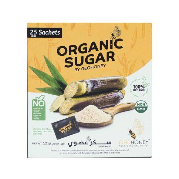 سكر قصب عضوي اكياس 25 ظرف  من جيو هوني - 125 جم‎
