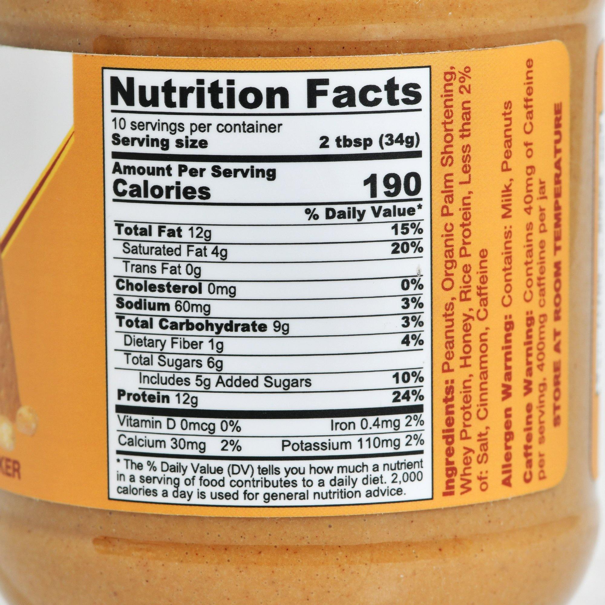 زبدة الفول السوداني بنكهة رقائق العسل الغنية بالبروتين بدون كافين - الغذاء الحيوي