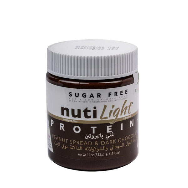 نوتي لايت زبدة الفول السوداني والشوكلاته الداكنه عالية البروتين وخاليه من السكر Nuti Light Protein Light Peanut Butter Spread Dark Chocolate 312 g-الغذاء الحيوي