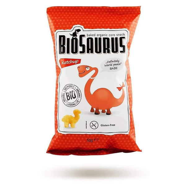 بايوسورس شبس الذرة بالكتشب عضوي Biosaurus Ketchup Corn Snack 50 g-الغذاء الحيوي